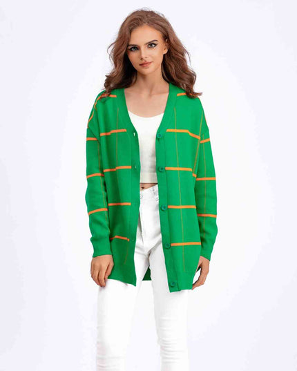 Plaid Button Down Drop Shoulder Cardigan