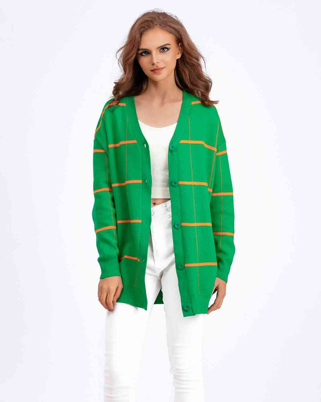 Plaid Button Down Drop Shoulder Cardigan