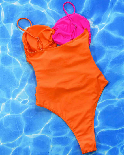 Two-Tone Twisted Cutout One-Piece Swimsuit