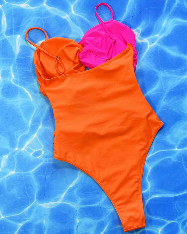 Two-Tone Twisted Cutout One-Piece Swimsuit