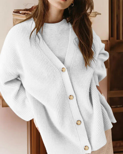 Full Size V-Neck Rib-Knit Cardigan