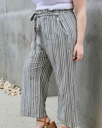 Heimish Find Your Path Full Size Paperbag Waist Striped Culotte Pants