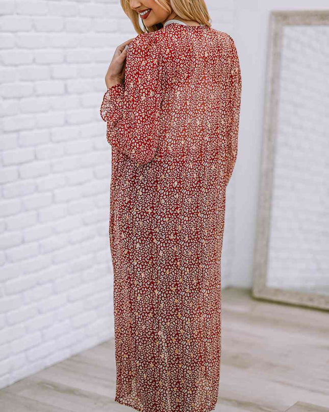Leopard Tie Waist Flounce Sleeve Cover Up