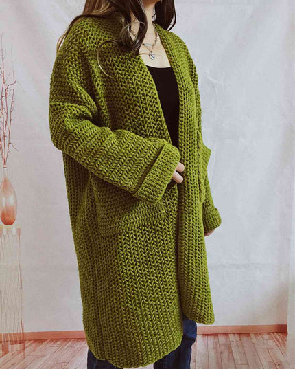 Open Front Long Sleeve Cardigan with Pockets