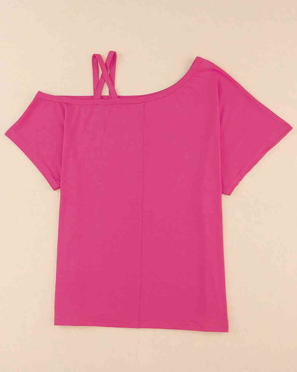 Crisscross Asymmetrical Neck Short Sleeve Top