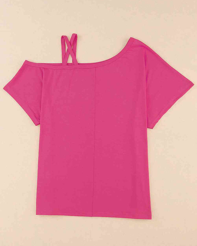 Crisscross Asymmetrical Neck Short Sleeve Top