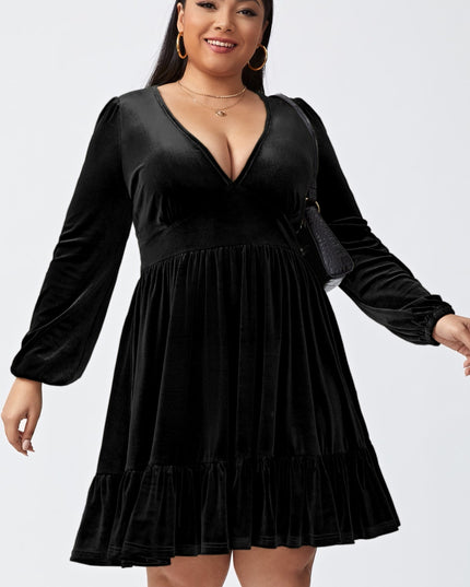 Plus Size Plunge Long Sleeve Mini Dress