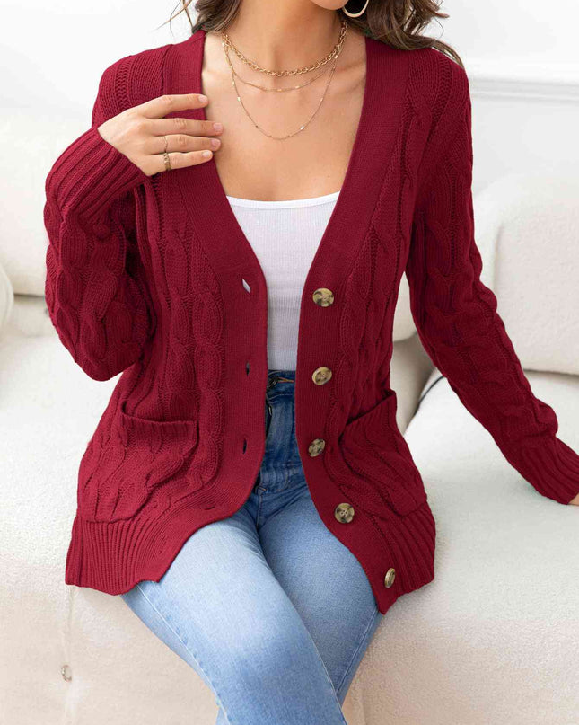 Button Down Cable-Knit Cardigan