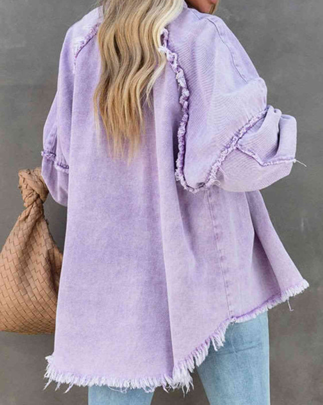Button Down Raw Hem Denim Jacket