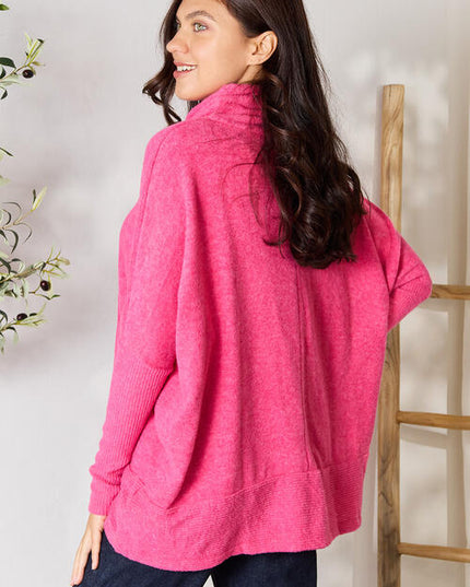 Zenana Drawstring Mock Neck Sweater