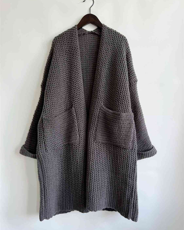 Open Front Long Sleeve Cardigan with Pockets