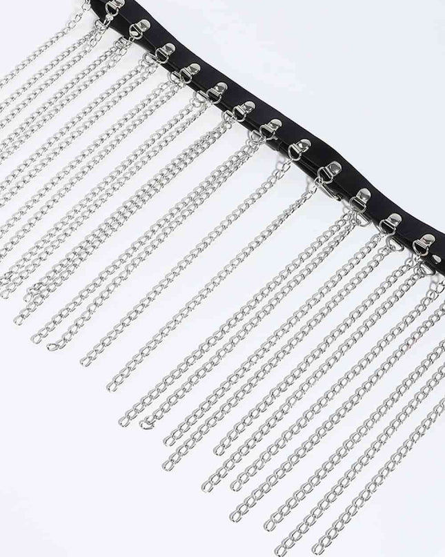 Fringed Chain PU Leather Belt