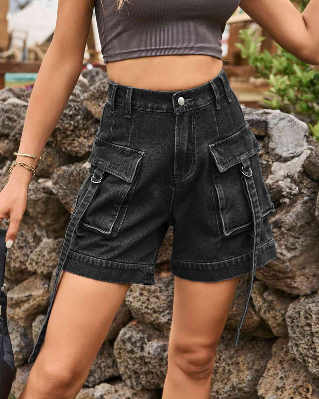 High Waist Denim Cargo Shorts