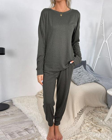 Round Neck Top and Drawstring Pants Lounge Set