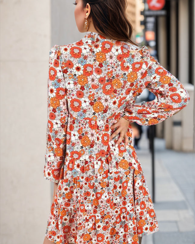 Floral Balloon Sleeve Mini Dress