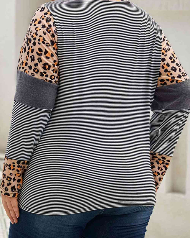 Plus Size Striped Round Neck Long Sleeve T-Shirt
