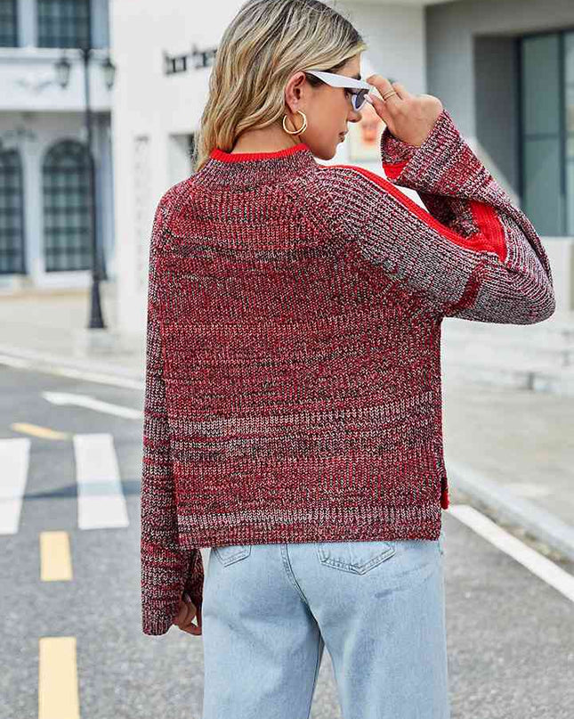 Heathered Round Neck Long Sleeve Sweater