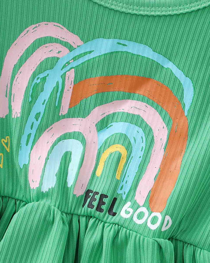 FEEL GOOD Graphic Flounce Sleeve Dress