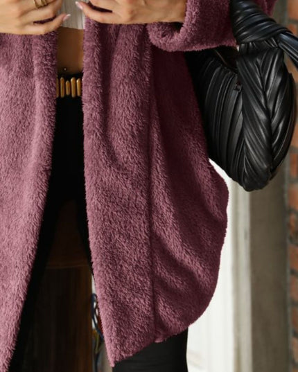 Open Front Hooded Teddy Coat