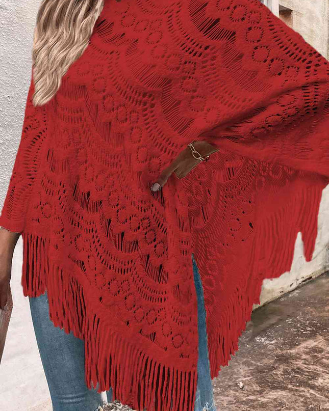 Openwork Fringe Detail Poncho