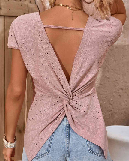 Twisted Open Back Eyelet Top