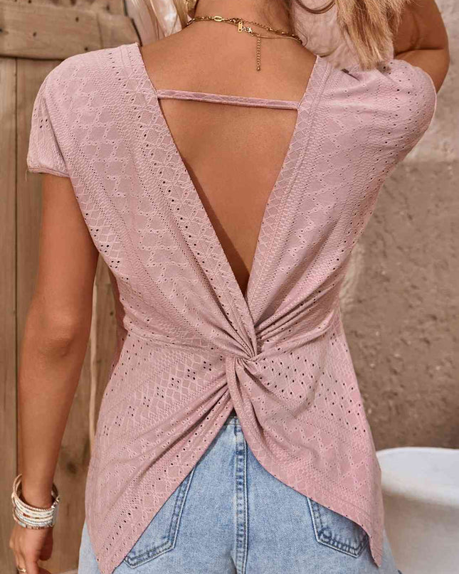 Twisted Open Back Eyelet Top