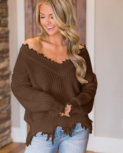 Frayed Hem Dropped Shoulder Sweater