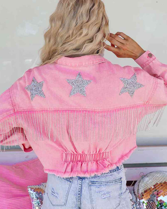 Distressed Raw Hem Dropped Shoulder Denim Jacket