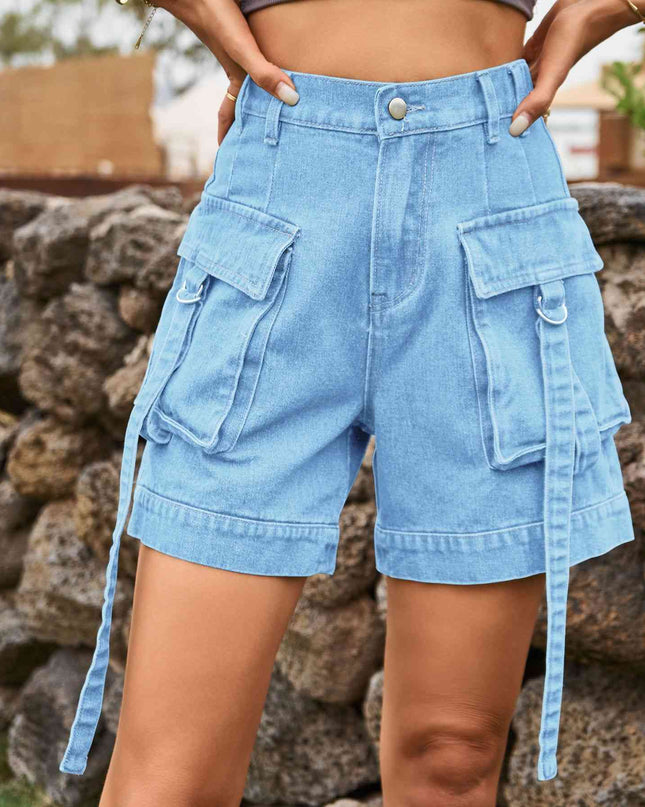 High Waist Denim Cargo Shorts