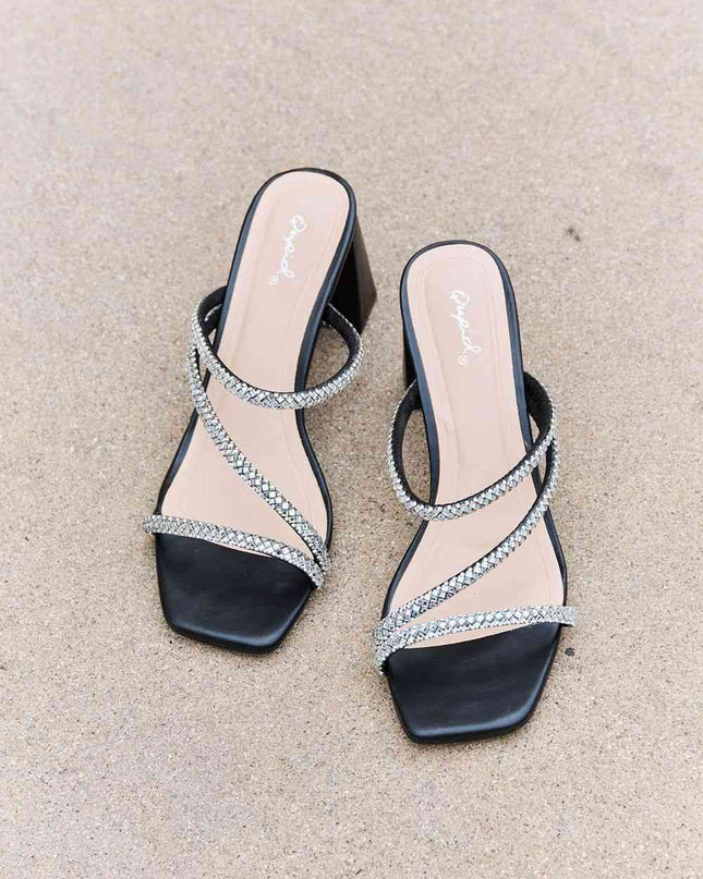 Qupid Level Up Rhinestone Strap Heels