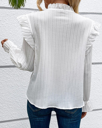 Textured Ruffle Trim Long Sleeve Blouse