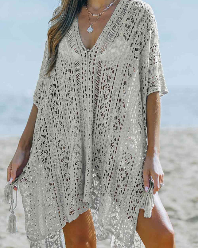 Openwork V-Neck Slit Cover Up