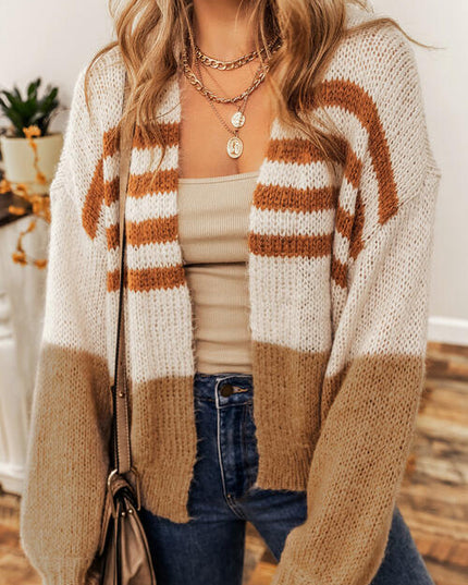 Striped Open Front Long Sleeve Cardigan