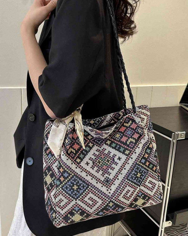 Braided Strap Polyester Tote Bag
