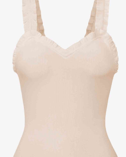Ribbed Ruffle Trim Sleeveless Bodysuit