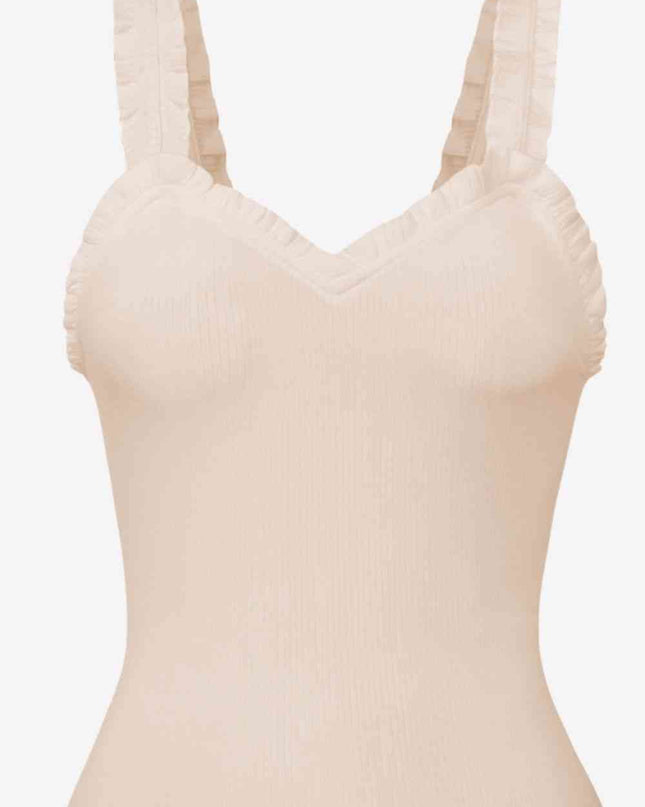 Ribbed Ruffle Trim Sleeveless Bodysuit