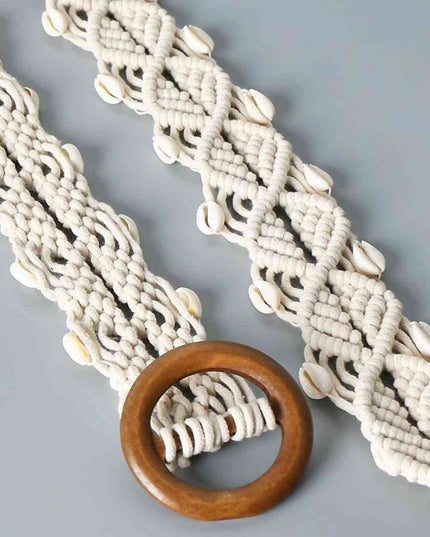 Shell Braid Belt with Wood Buckle
