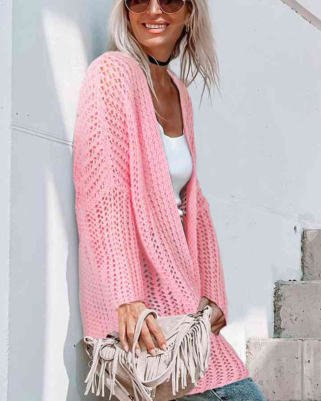Open Front Long Sleeve Openwork Cardigan