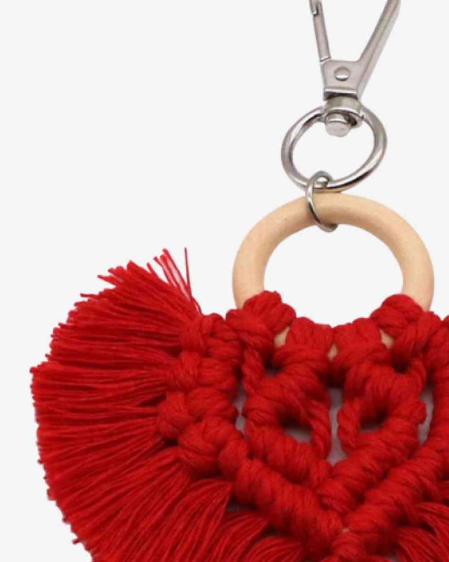 Assorted 4-Pack Heart-Shaped Macrame Fringe Keychain