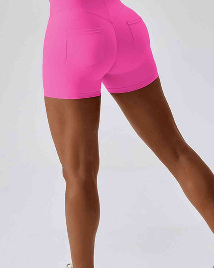 Wide Waistband Back Pocket Sports Shorts