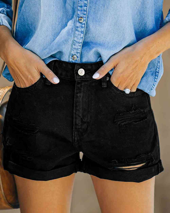 Distressed Cuffed Denim Shorts