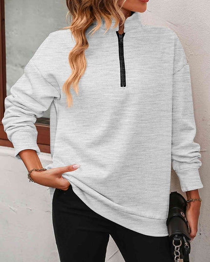 Zip-Up Dropped Shoulder Sweatshirt