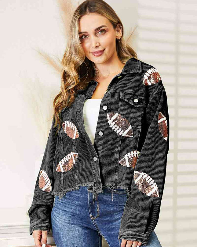 Football Patch Raw Hem Shacket