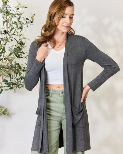 Celeste Full Size Open Front Cardigan with Pockets