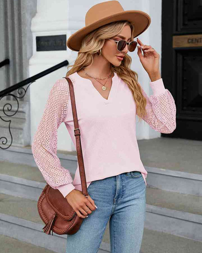 Notched Neck Raglan Sleeve Blouse