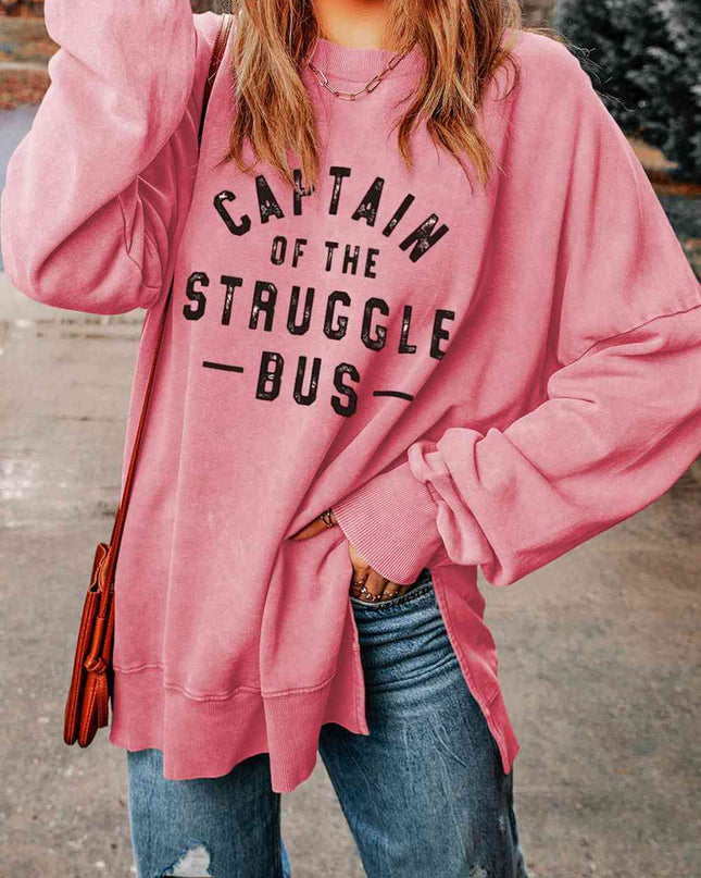 Slogan Graphic Dropped Shoulder Slit Sweatshirt