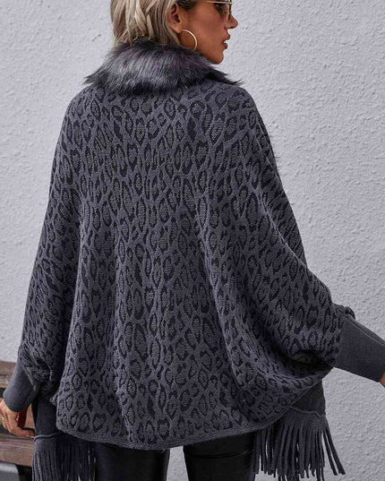 Leopard Fringe Detail Poncho
