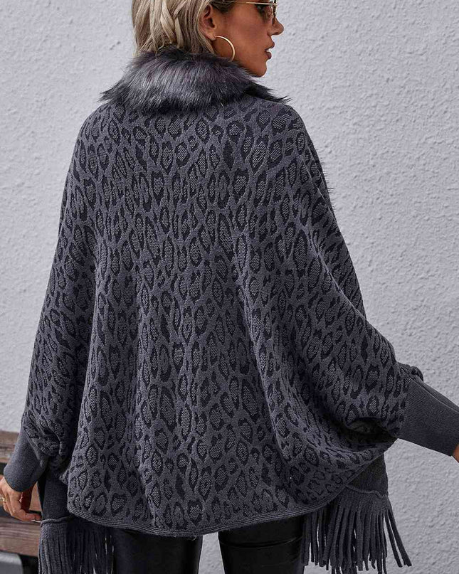 Leopard Fringe Detail Poncho