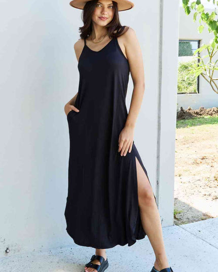 Ninexis Good Energy Full Size Cami Side Slit Maxi Dress in Black