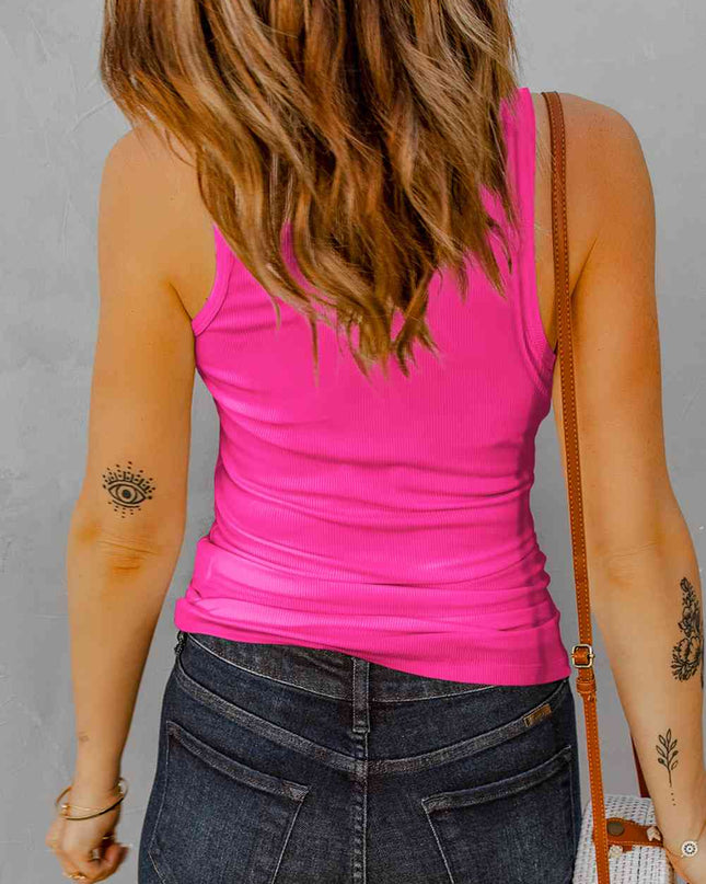 Notched Neck Ribbed Tank Top